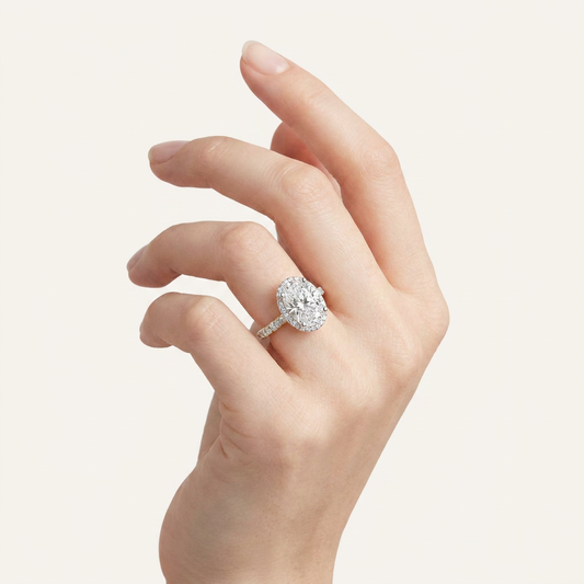 4.55CT Oval Cut Lab Grown Diamond Halo Side Stone Ring