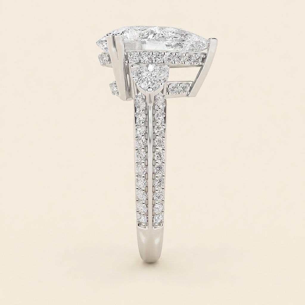 6.75 CT Pear Cut Lab Grown Diamond Bold Statement Three Stone Ring