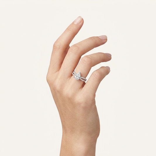 2.00 CT Pear Cut Lab Grown Diamond Cross Shank Accented Halo Side Stone Ring
