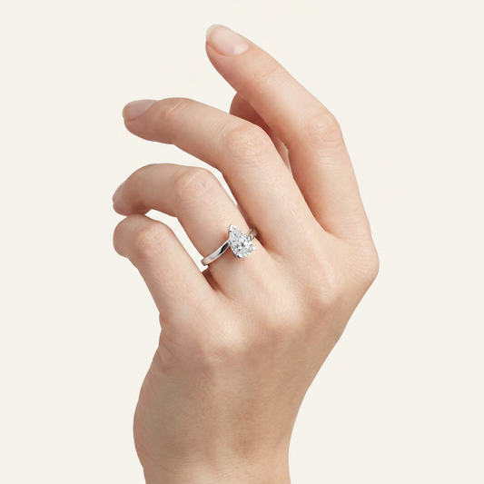 1CT Pear Cut Lab Grown Diamond Engagement Ring