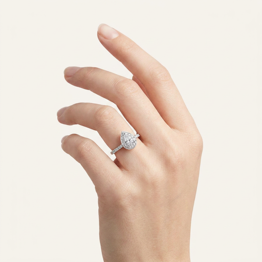 0.51CT Pear Cut Lab Grown Diamond Promise Halo Ring