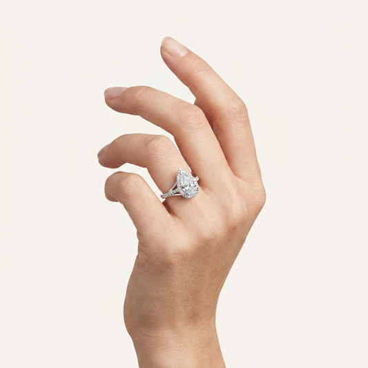 3CT Pear Cut Lab Grown Diamond Halo Engagement Ring