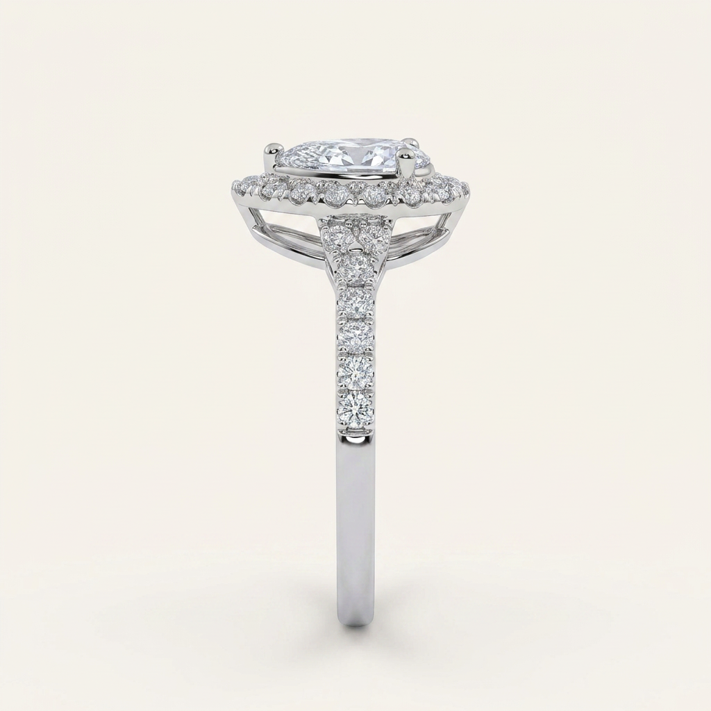 0.50 CT Pear Cut Lab Grown Diamond Promise Halo Ring
