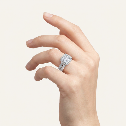 4.53 CT Princess Cut Certified Lab Grown Diamond Bridal Halo Set
