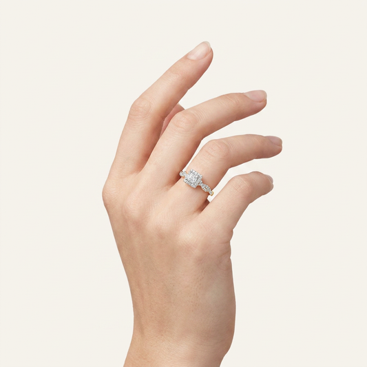 0.51CT Princess Cut Lab Grown Diamond Halo Side Stone Ring