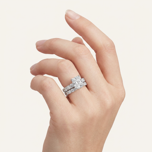 5.04CT Radiant Cut Certified Lab Grown Diamond Hidden Halo Bridal Set