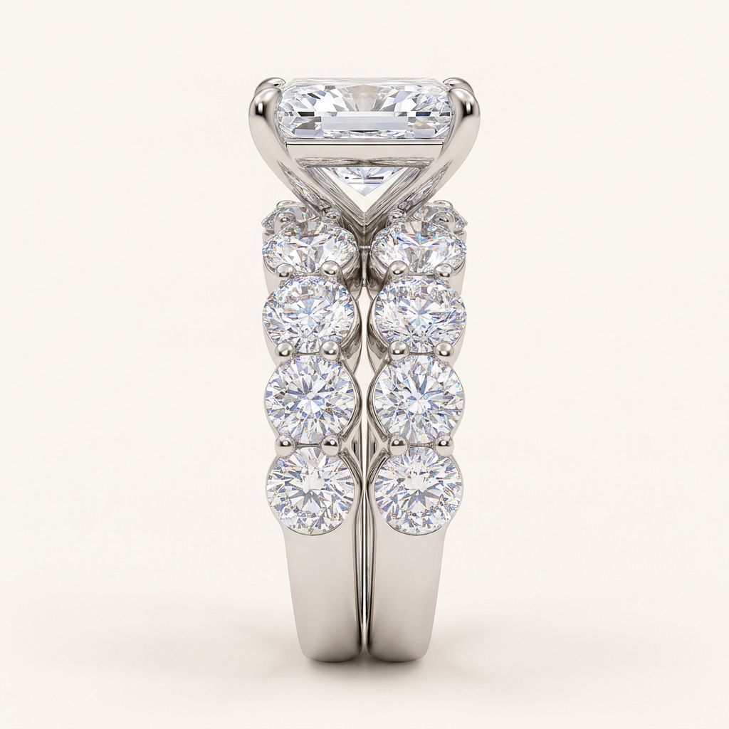 10.00CT Radiant Cut Lab Grown Diamond Bridal Set Ring