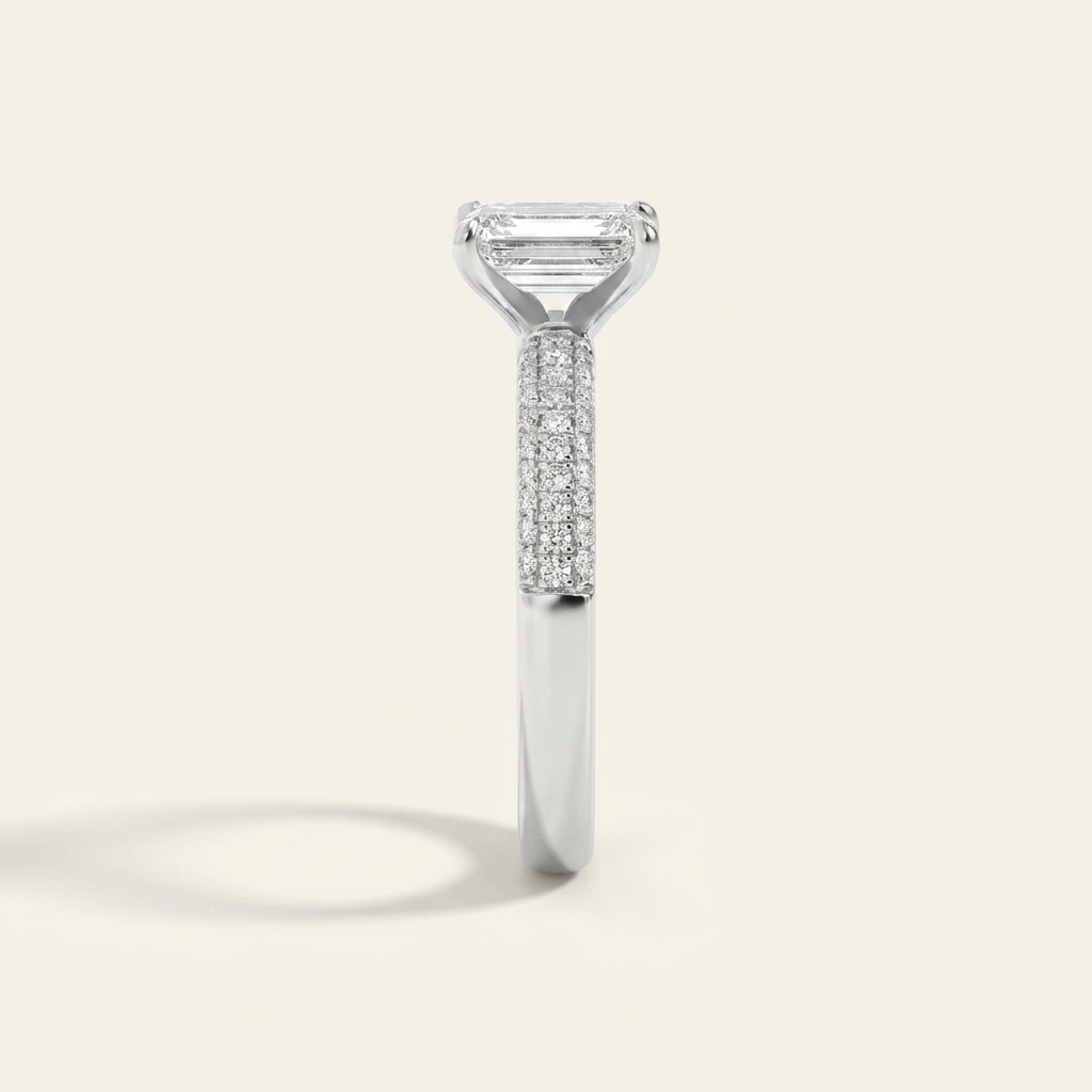 1.5CT Emerald Cut Lab Grown Diamond Side Stone Ring