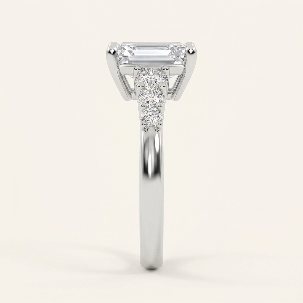 3.75CT Emerald Cut Lab Grown Diamond Side Stone ring