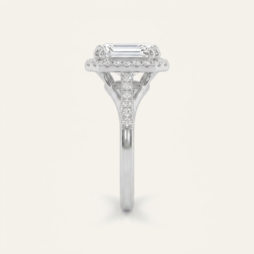 3CT Emerald Cut Lab Grown Diamond Halo Engagement Ring