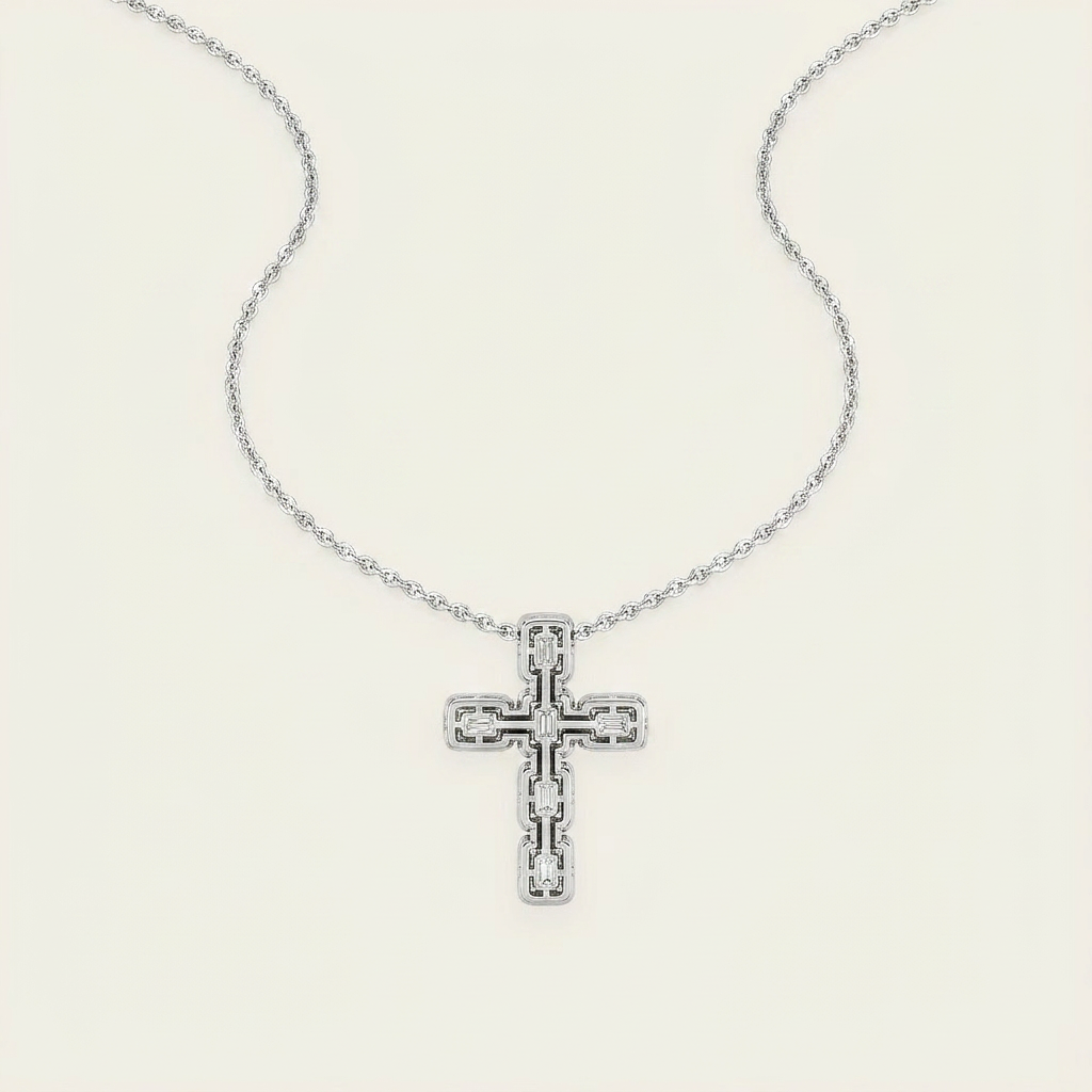 3 Ct Emerald Cut Lab Grown Diamond Cross Pendant
