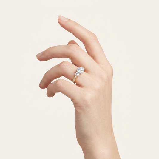 3CT Round Cut Lab Grown Diamond Accented Three Stone Ring