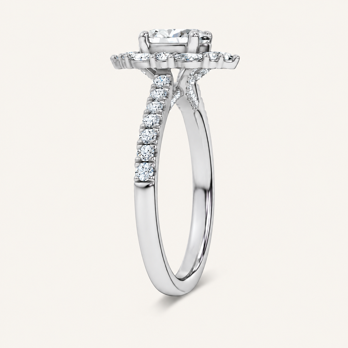 1.40CT Oval Cut Lab Grown Diamond Halo Side Stone Ring