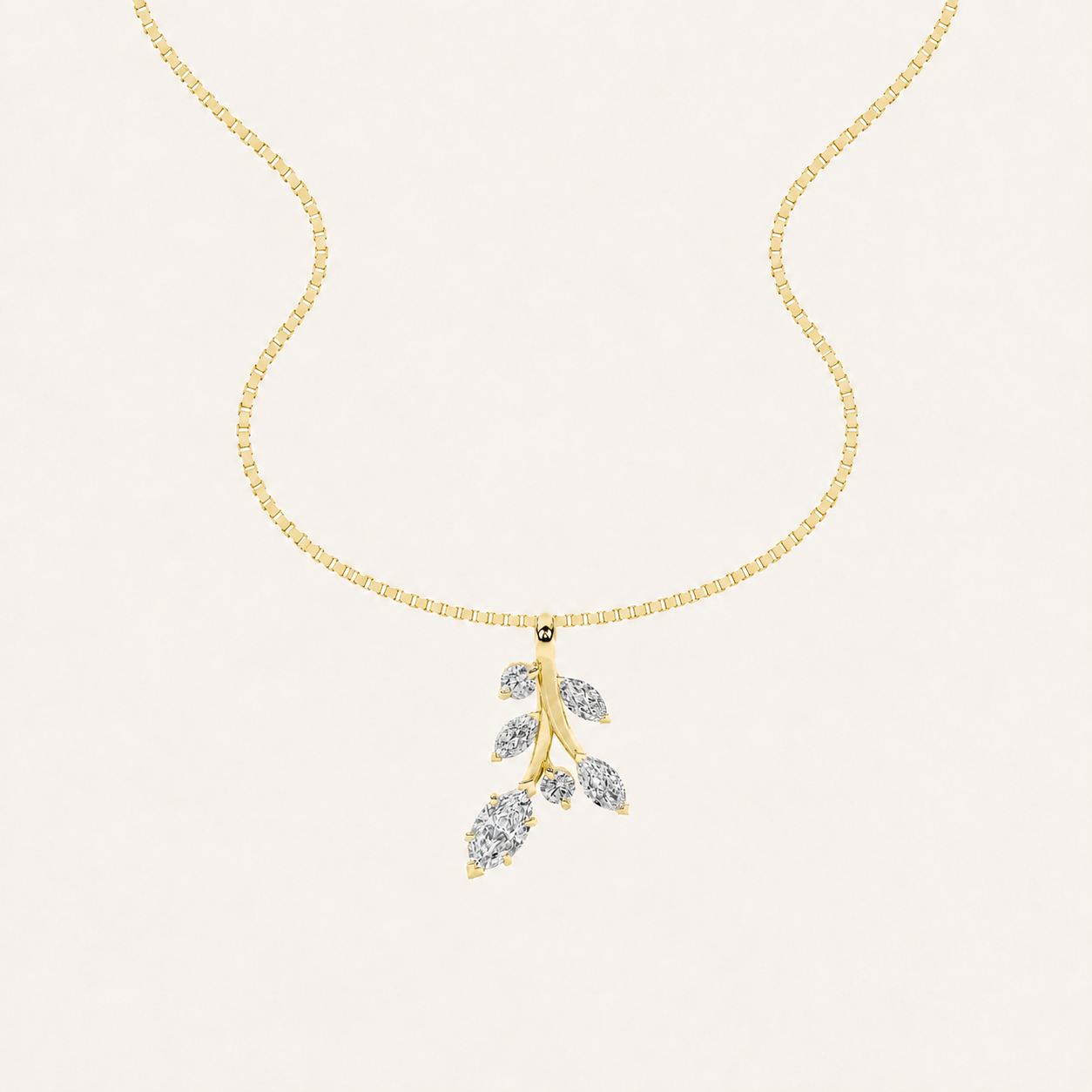 1.5CT Marquise Cut Lan Grown Diamond Leaf Motif pendant Necklace