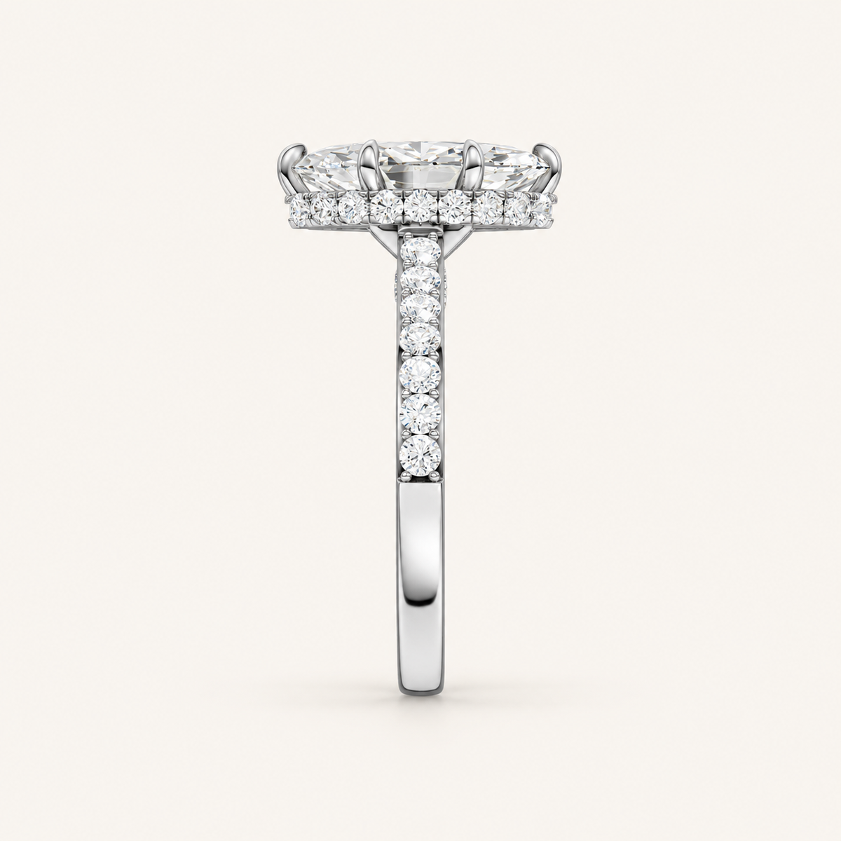 2.50CT Marquise Cut Lab Grown Diamond Hidden Halo Side Stone Ring
