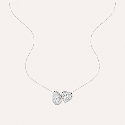 2CT Pear and Heart Cut Lab Grown Diamond Pendant Necklace