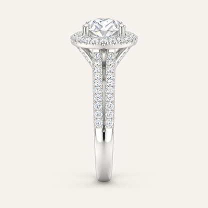 3.00Ct Round Cut Lab Grown Diamond Halo Side Stone Bridal Set