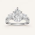 4CT Pear Cut Lab Grown Diamond Hidden Halo Three Stone Ring