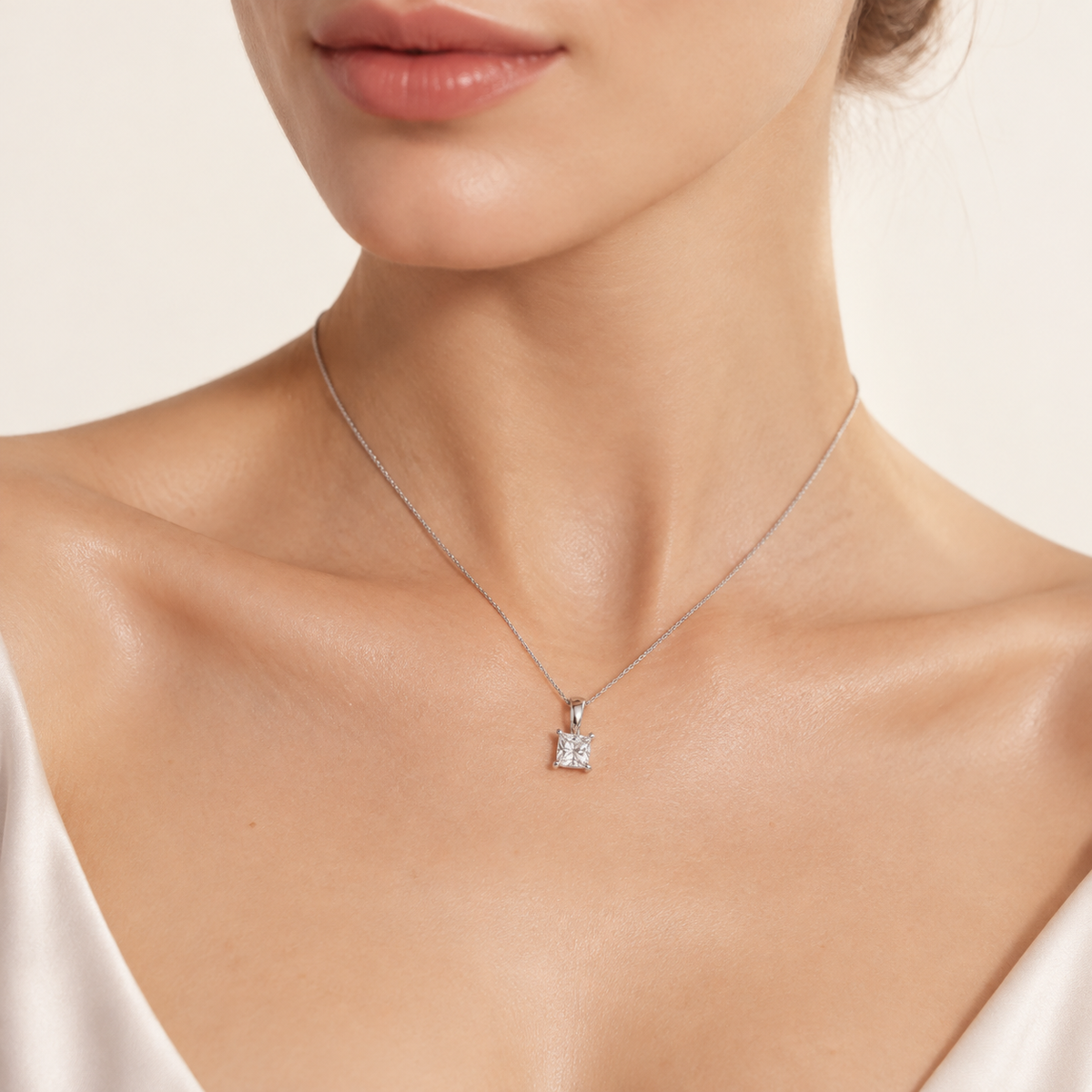 1.00CT Princess Cut Certified Lab Grown Diamond Pendant