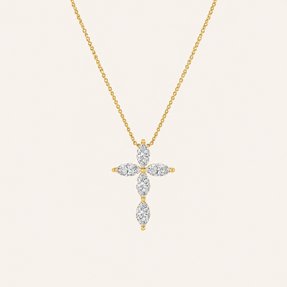 1.5CT Marquise Cut Lab Grown Diamond Pendant Cross Necklace