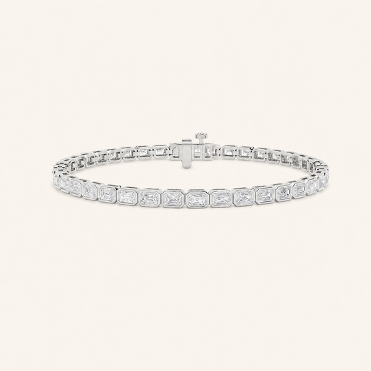 8CT Emerald Cut Lab Grown Diamond East West Bezel Set Tennis Bracelet
