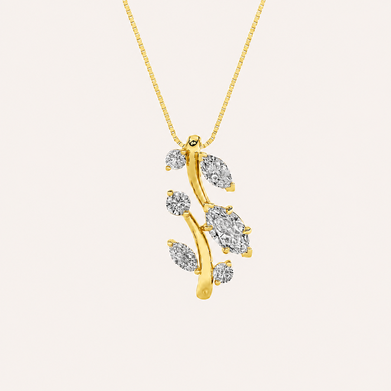 1.5CT Marquise Cut Lan Grown Diamond Leaf Motif pendant Necklace
