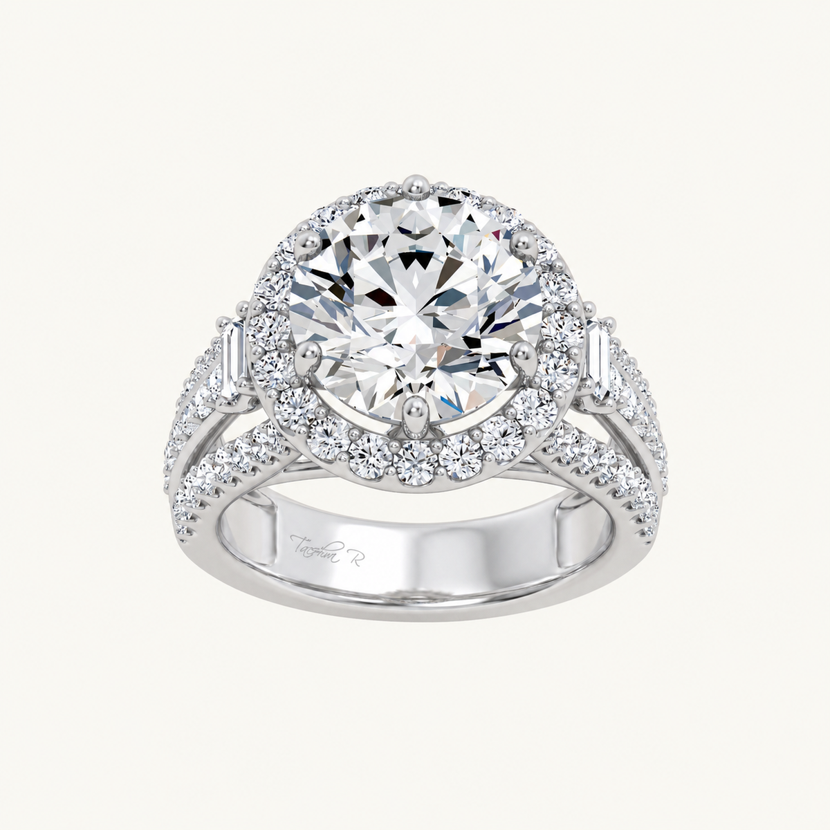 6.50CT Round Cut Lab Grown Diamond Halo Side Stone ring