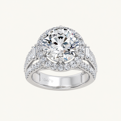 6.50CT Round Cut Lab Grown Diamond Halo Side Stone ring