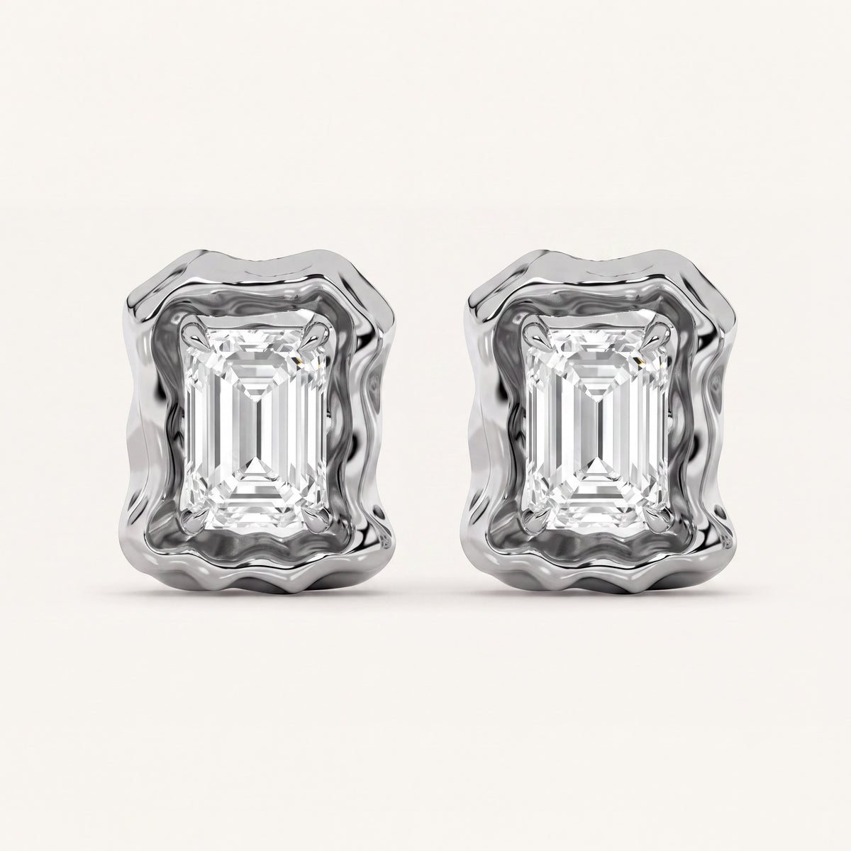 1.5CT Emerald Cut Lab Grown Diamond Organic Design Stud Earrings