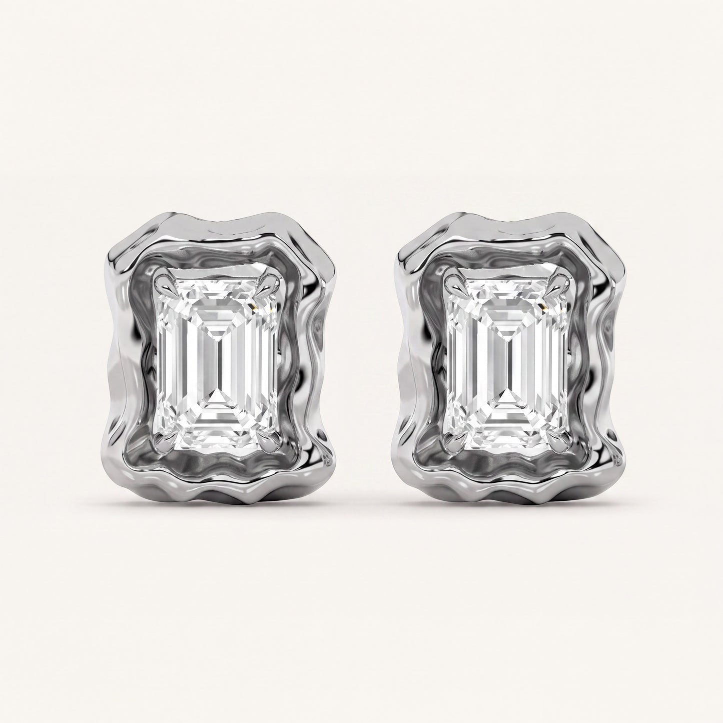 1.5CT Emerald Cut Lab Grown Diamond Organic Design Stud Earrings