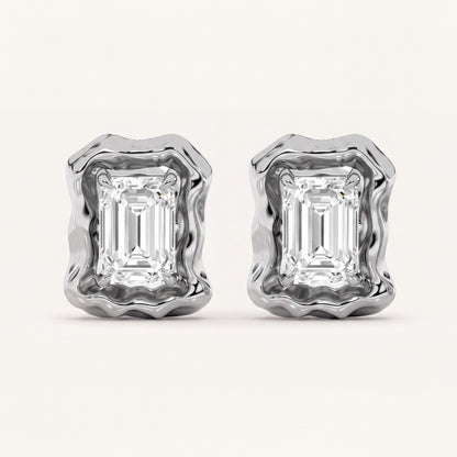 1.5CT Emerald Cut Lab Grown Diamond Organic Design Stud Earrings