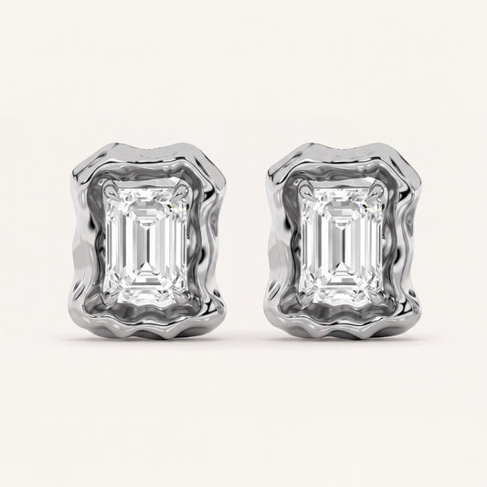 1.5CT Emerald Cut Lab Grown Diamond Organic Design Stud Earrings