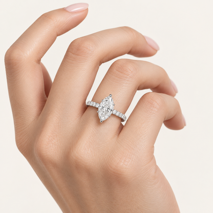 2.50CT Marquise Cut Lab Grown Diamond Hidden Halo Side Stone Ring