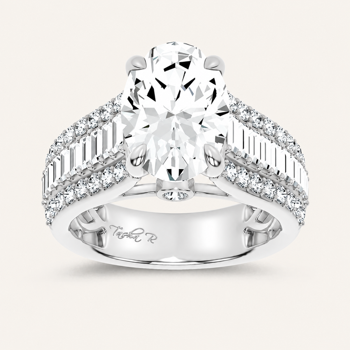 4.00CT Oval Cut Lab Grown Diamond Side Stone Ring