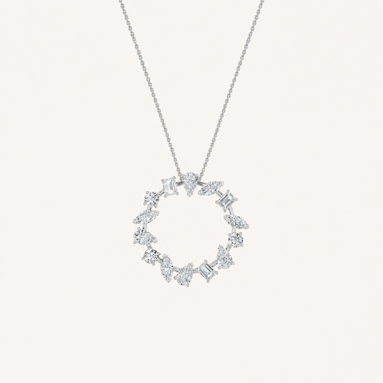 3CT Multi Stone Lab Grown Diamond Circle Pendant Necklace