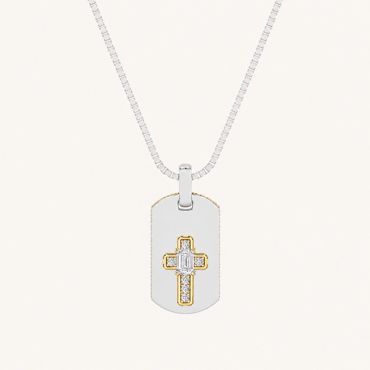 1CT Emerald Cut Lab Grown Diamond Dog Tag Pendant Necklace