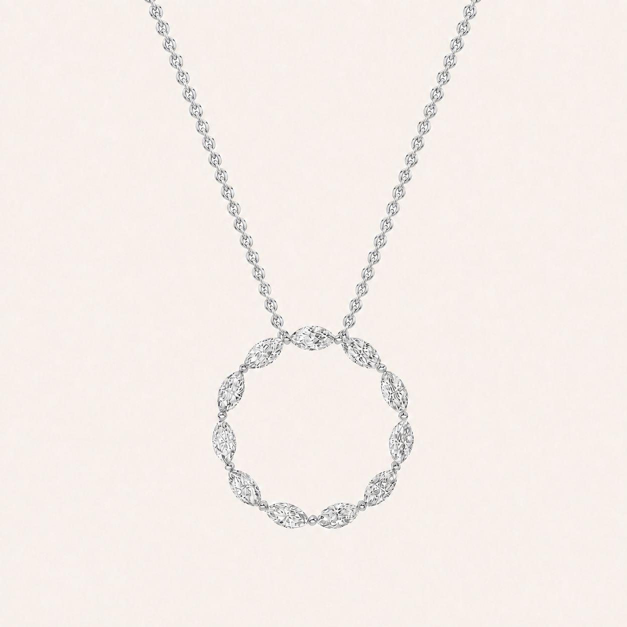 2CT Marquise Cut Lab Grown Diamond Circle Pendant Necklace