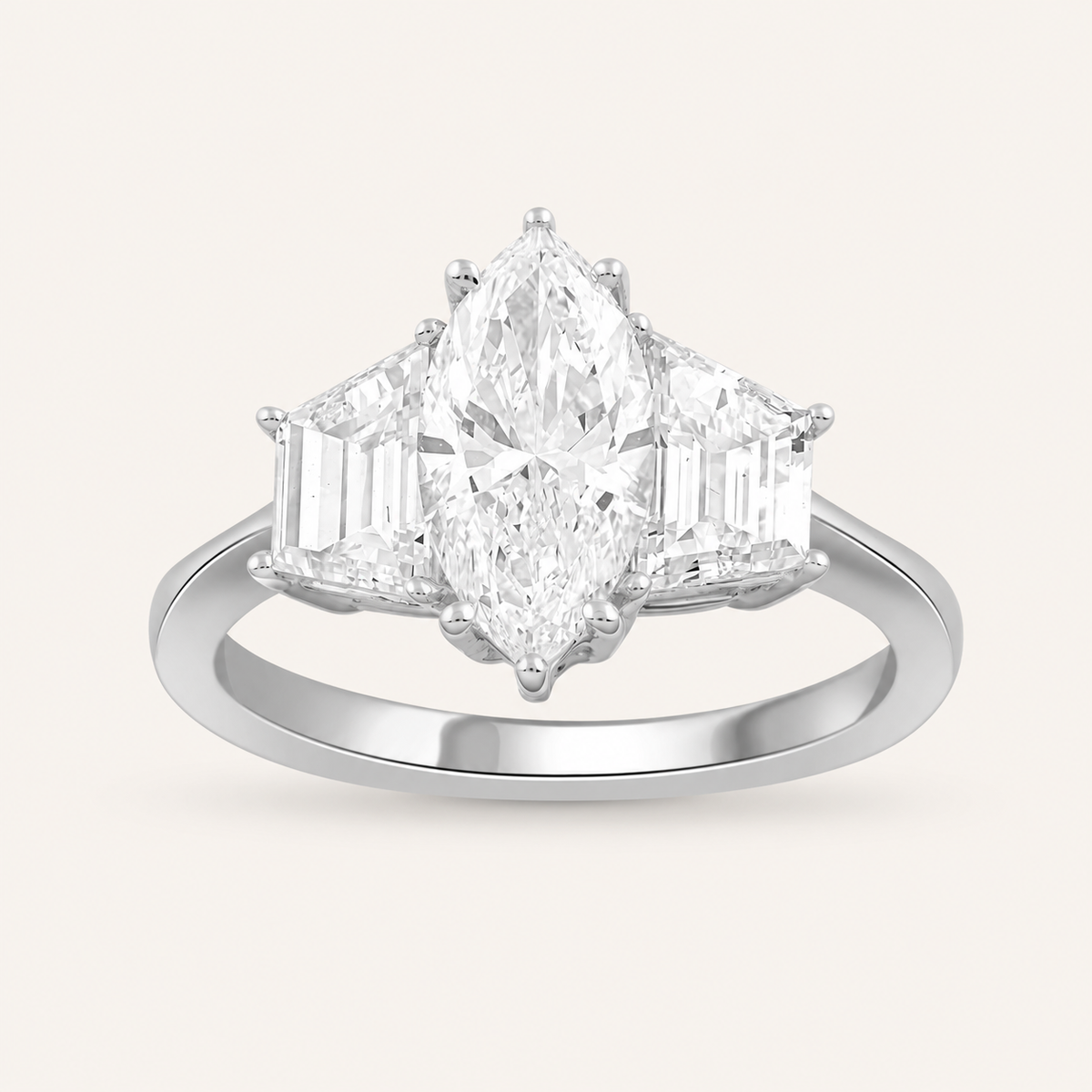 3.17CT Marquise Cut Lab Grown Diamond Three Stone Ring