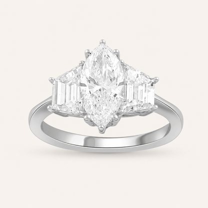 3.17CT Marquise Cut Lab Grown Diamond Three Stone Ring