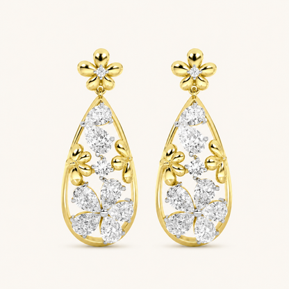 3.75CT Pear Cut Lab Grown Diamond Fancy Flower Earrings