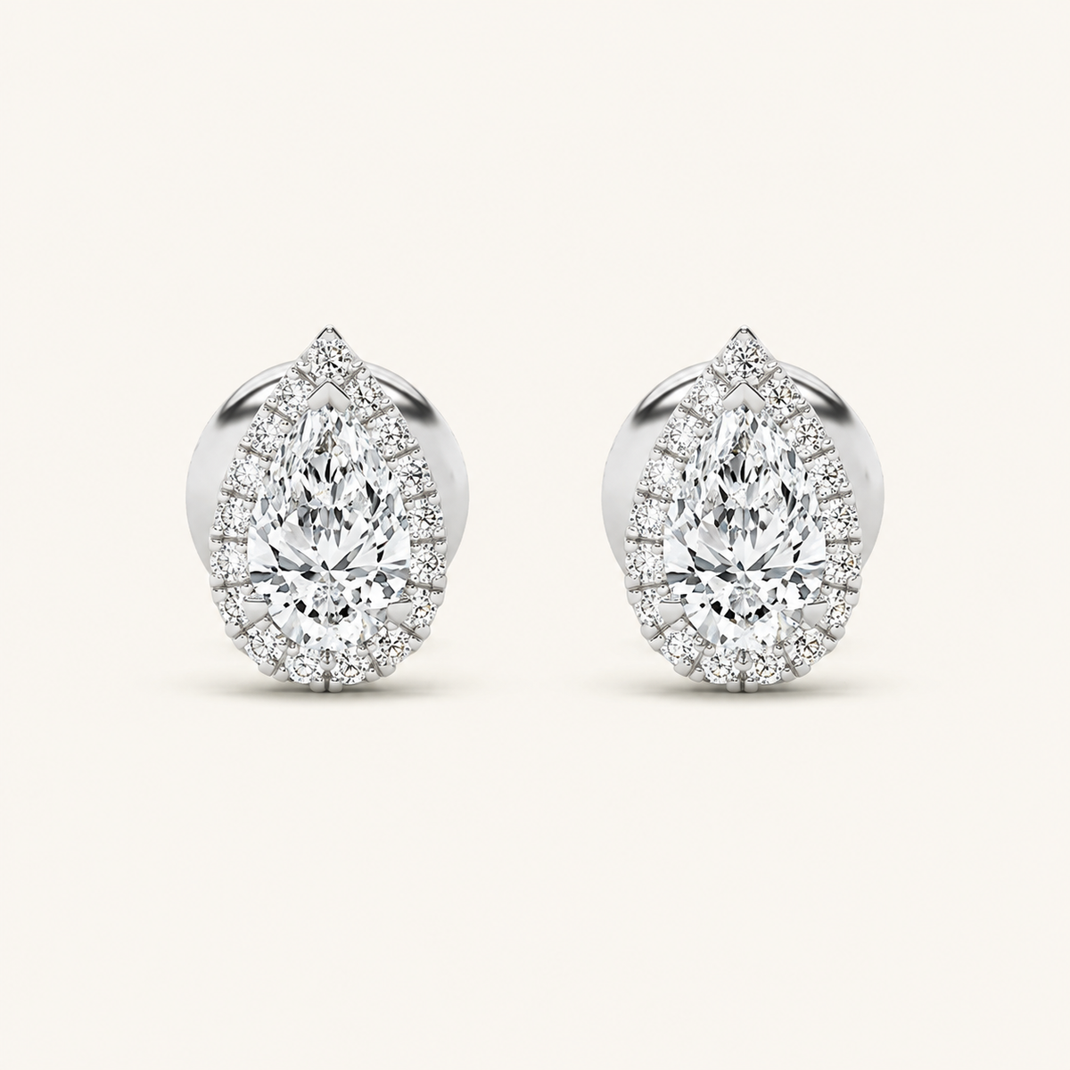 3CT Pear Cut Lab Grown Diamond Halo Stud Earrings