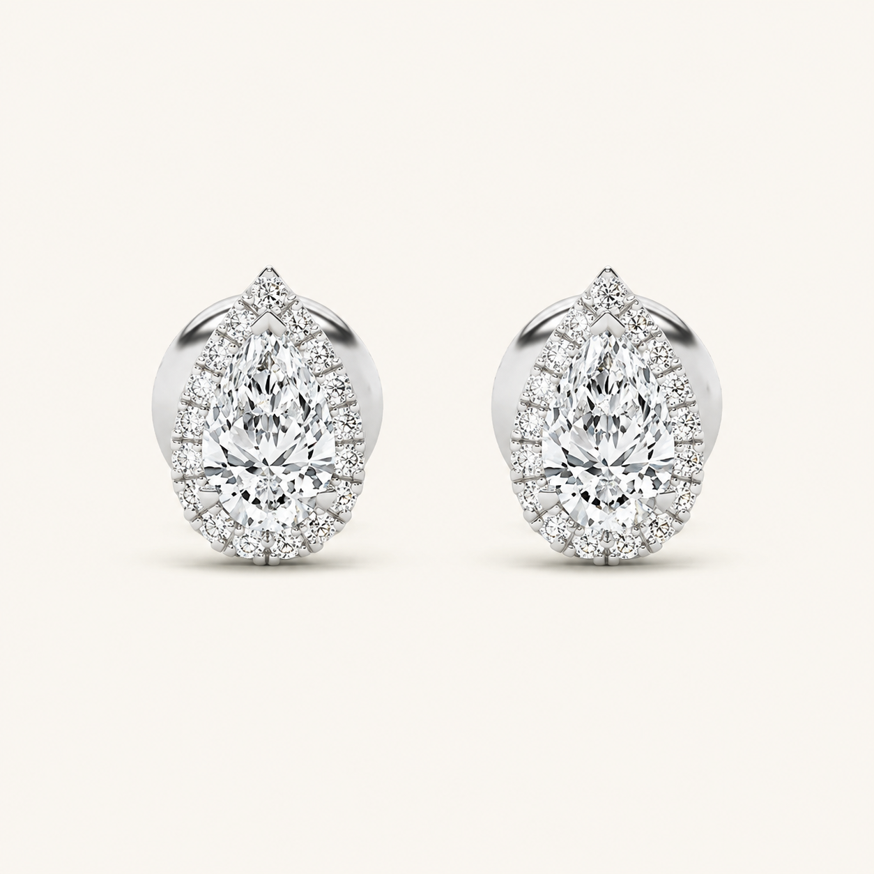 3CT Pear Cut Lab Grown Diamond Halo Stud Earrings
