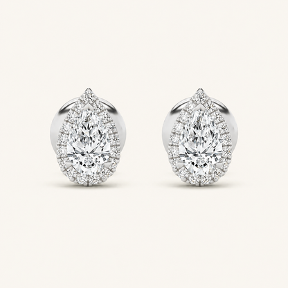 3CT Pear Cut Lab Grown Diamond Halo Stud Earrings