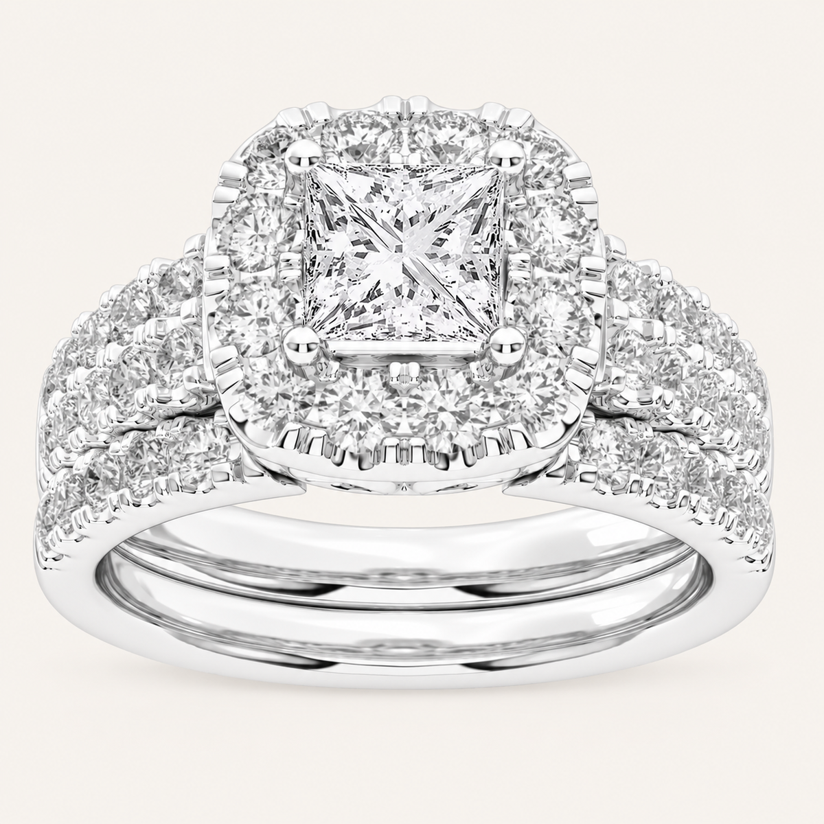 2.00CT Princess Cut Lab Grown Diamond Bridal Ring Set