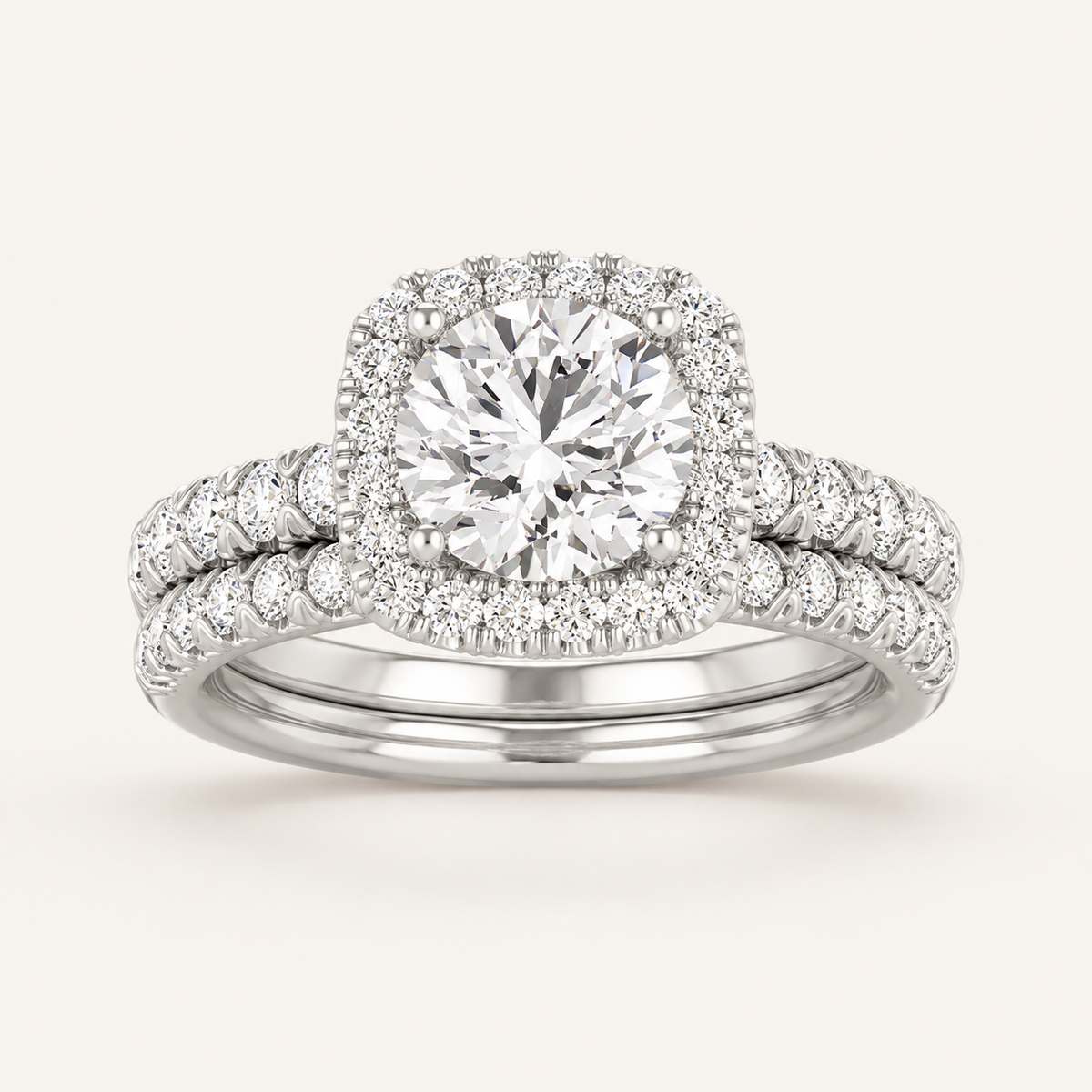 1.66CT Round Cut Lab Grown Diamond Bridal Halo Set