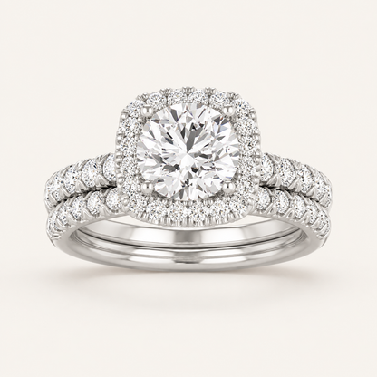 1.66CT Round Cut Lab Grown Diamond Bridal Halo Set