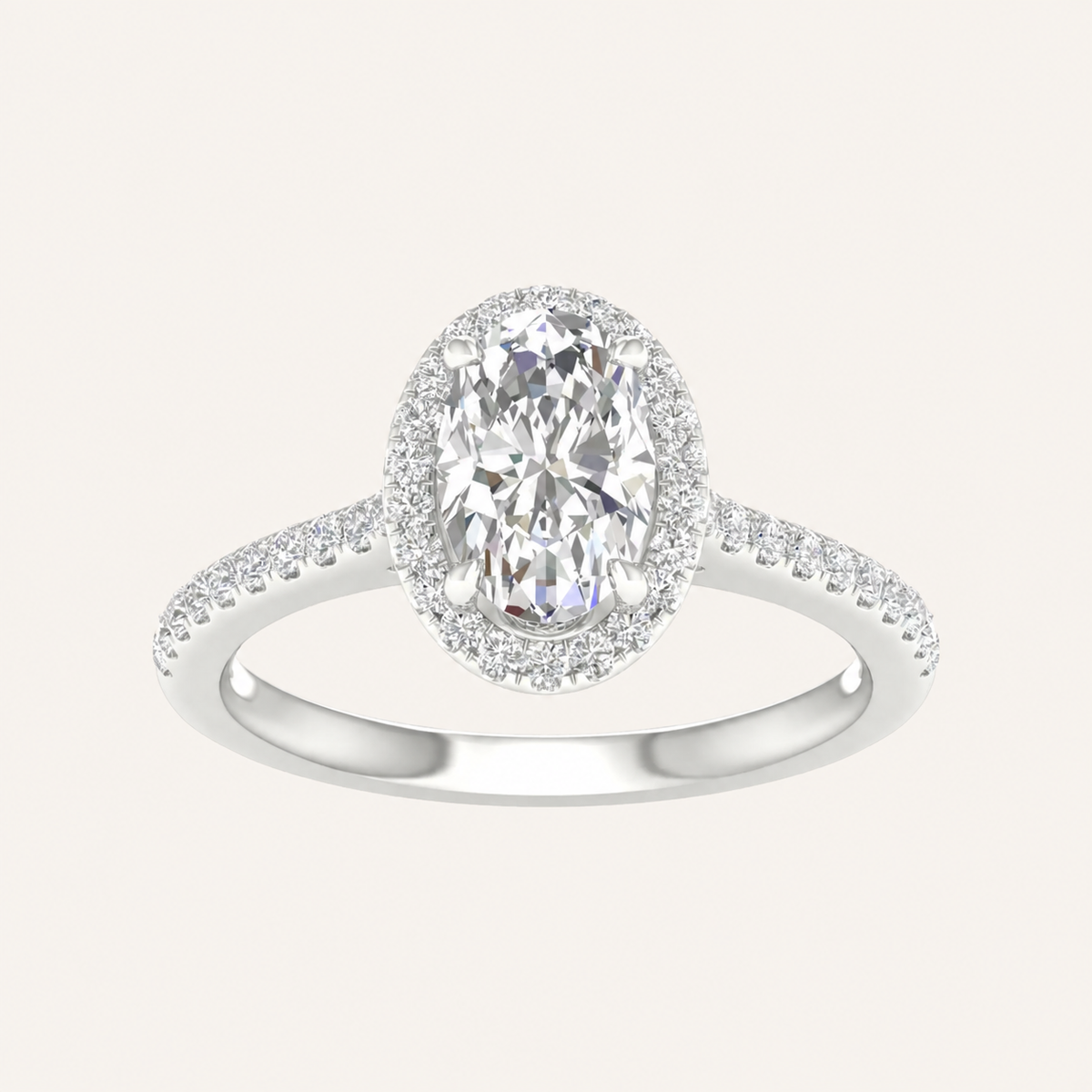 1.75CT Oval Cut Lab Grown Diamond Halo Side Stone Ring