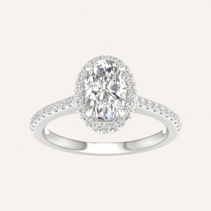 1.75CT Oval Cut Lab Grown Diamond Halo Side Stone Ring