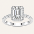 2.25CT Emerald Cut Lab Grown Diamond Halo Side Stone Ring