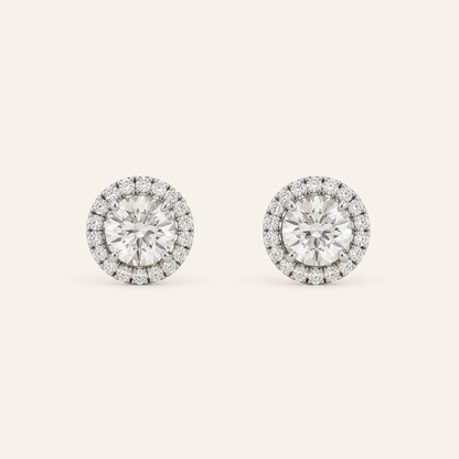 3CT Round Cut Lab Grown Diamond Halo Stud Earrings